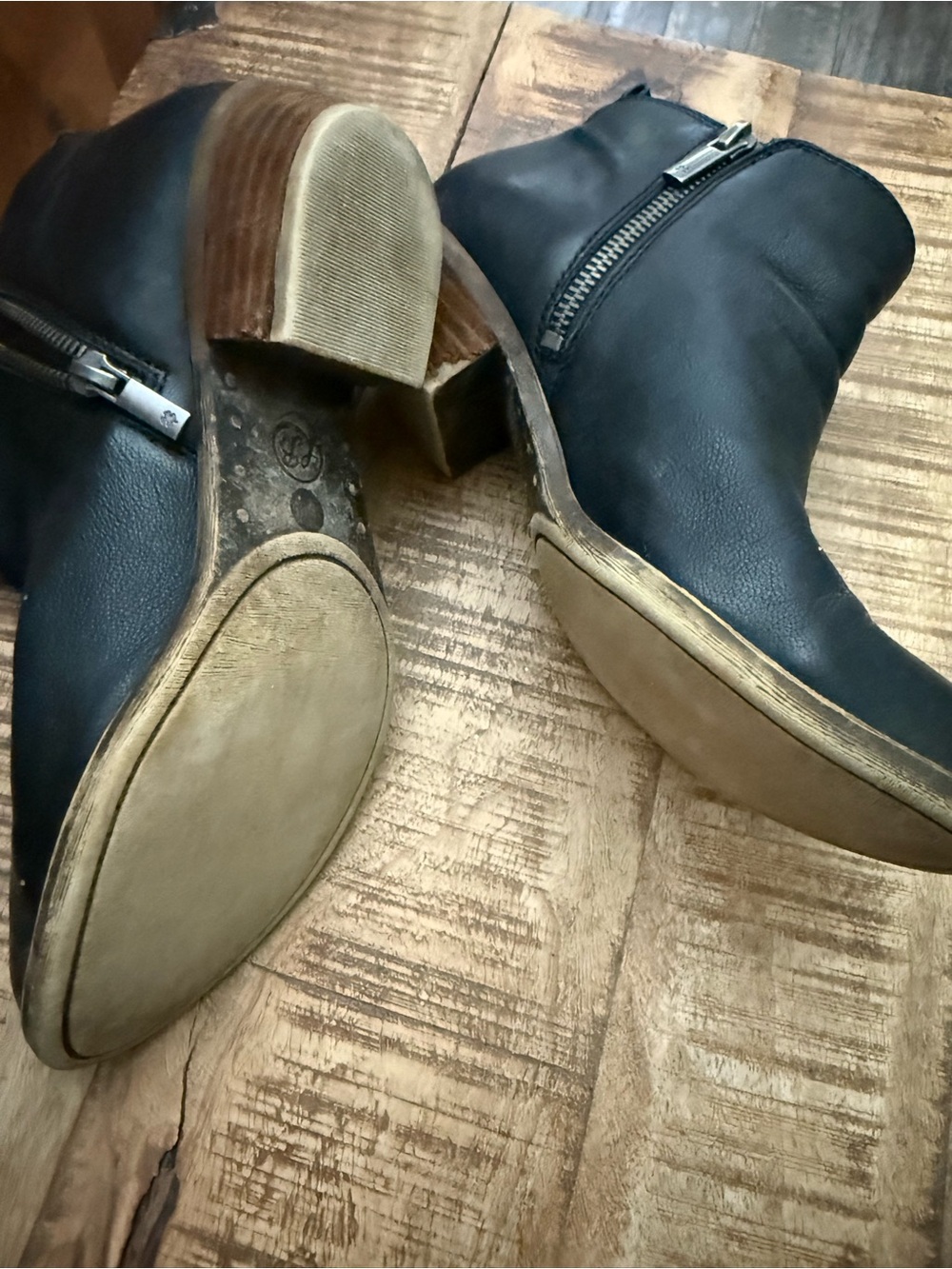 Lucky Brand Women’s Black Leather Ankle Boots with Side Zip